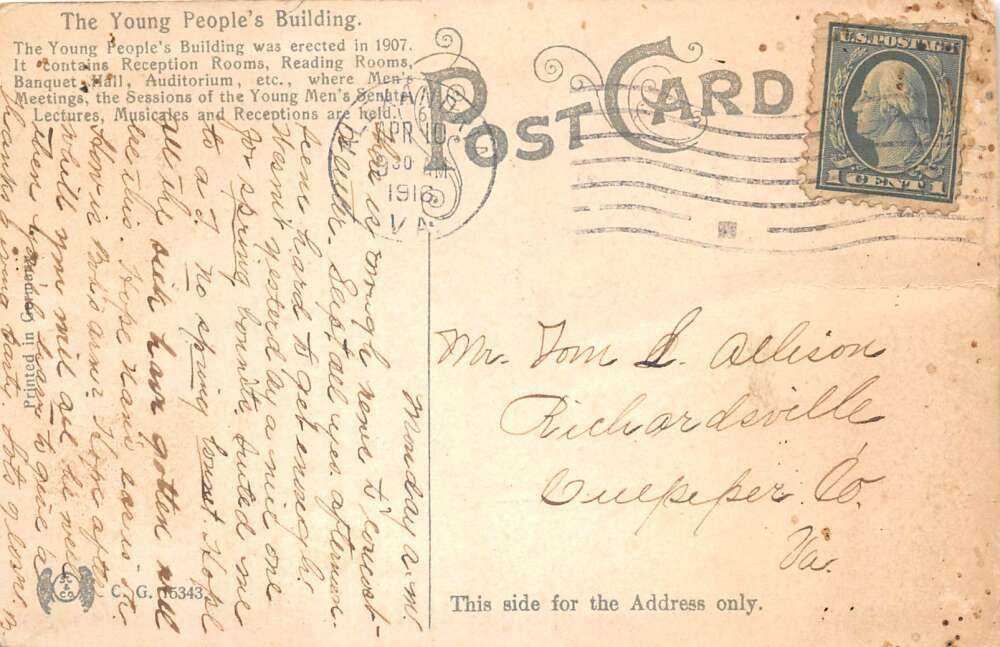 Alexandria Virginia Young Peoples Building Vintage Postcard AA111590 - Image 2