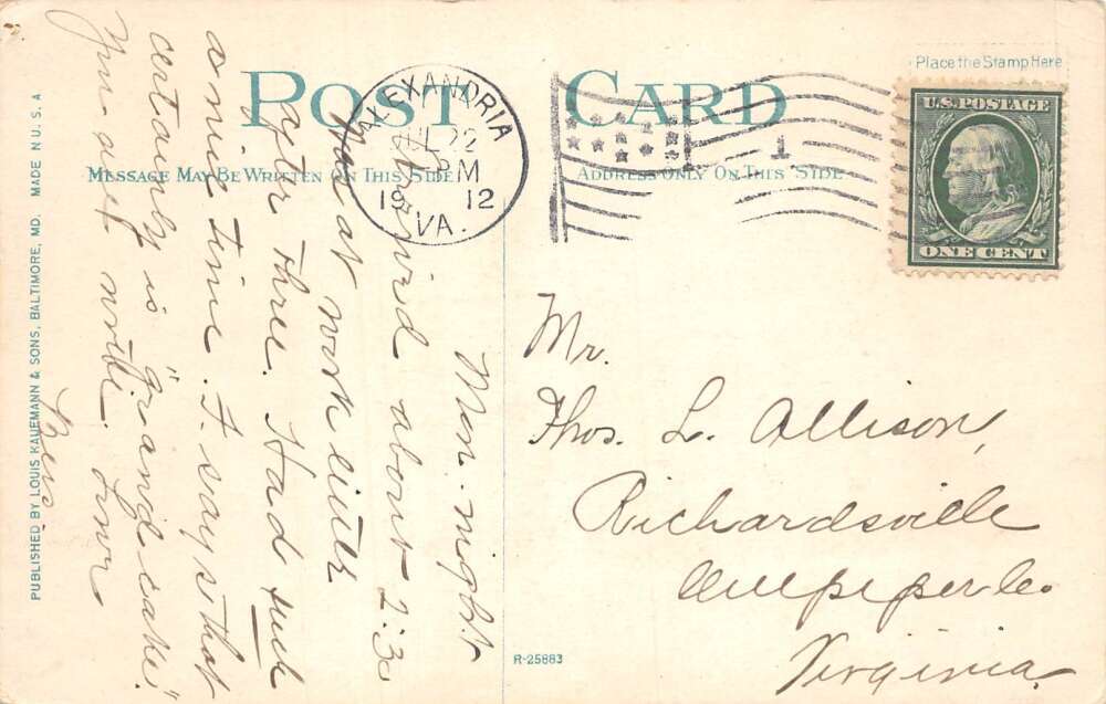 Alexandria Virginia Methodist Episcopal Church Vintage Postcard AA111591 - Image 2