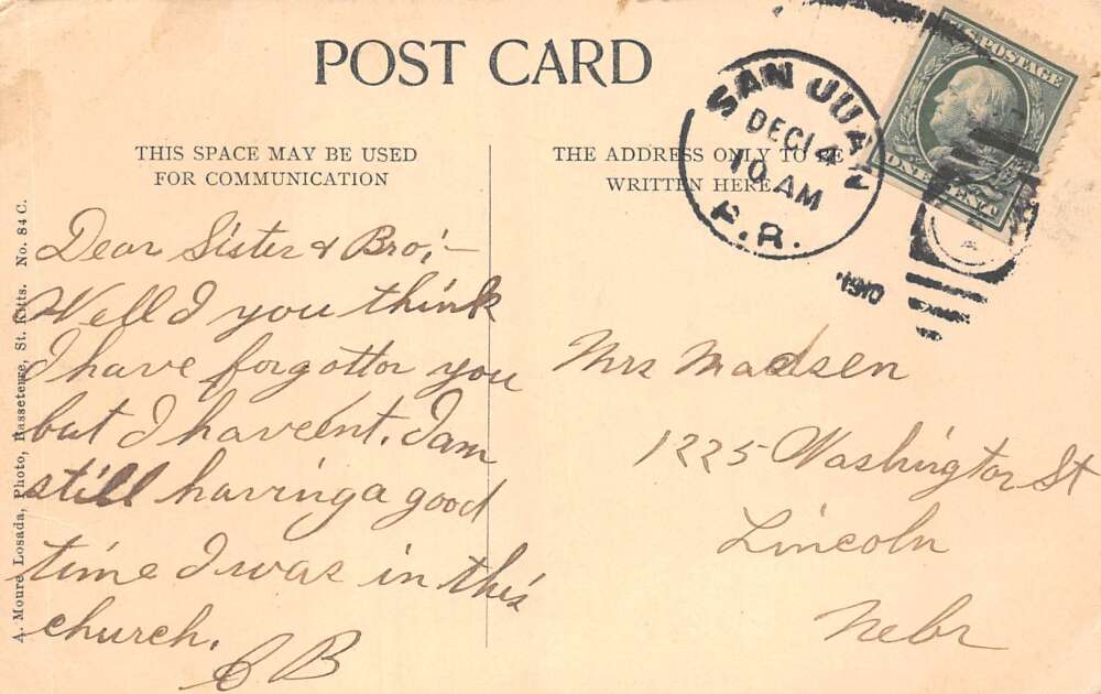 Basseterre St Kitts St Georges Church Vintage Postcard AA111726 - Image 2