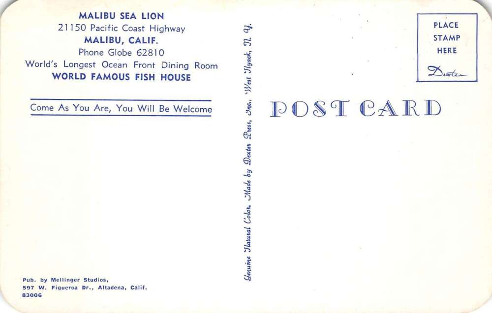 Malibu California Malibu Sea Lion Restaurant Interior Vintage Postcard AA111729 - Image 2