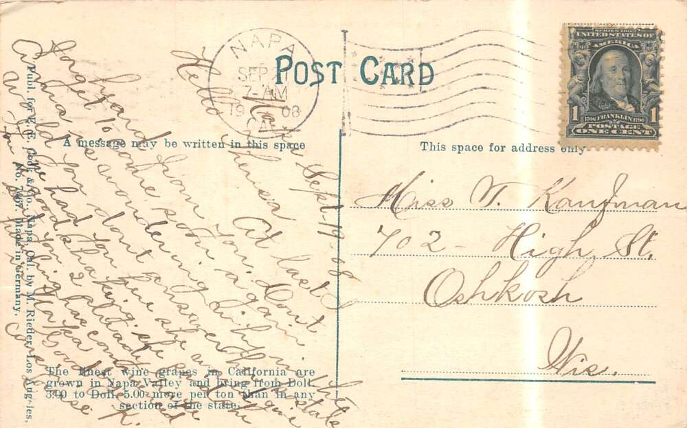 Napa California Wagons Hauling Grapes to Wine Cellars Vintage Postcard AA111772 - Image 2