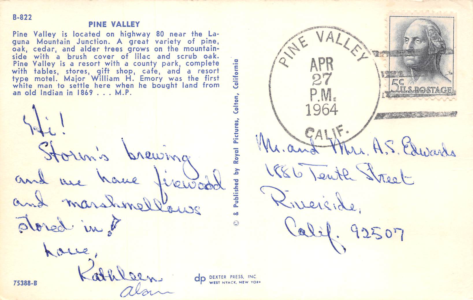 Pine Valley California Street Scene, Chrome, Vintage Postcard U26768 - Image 2