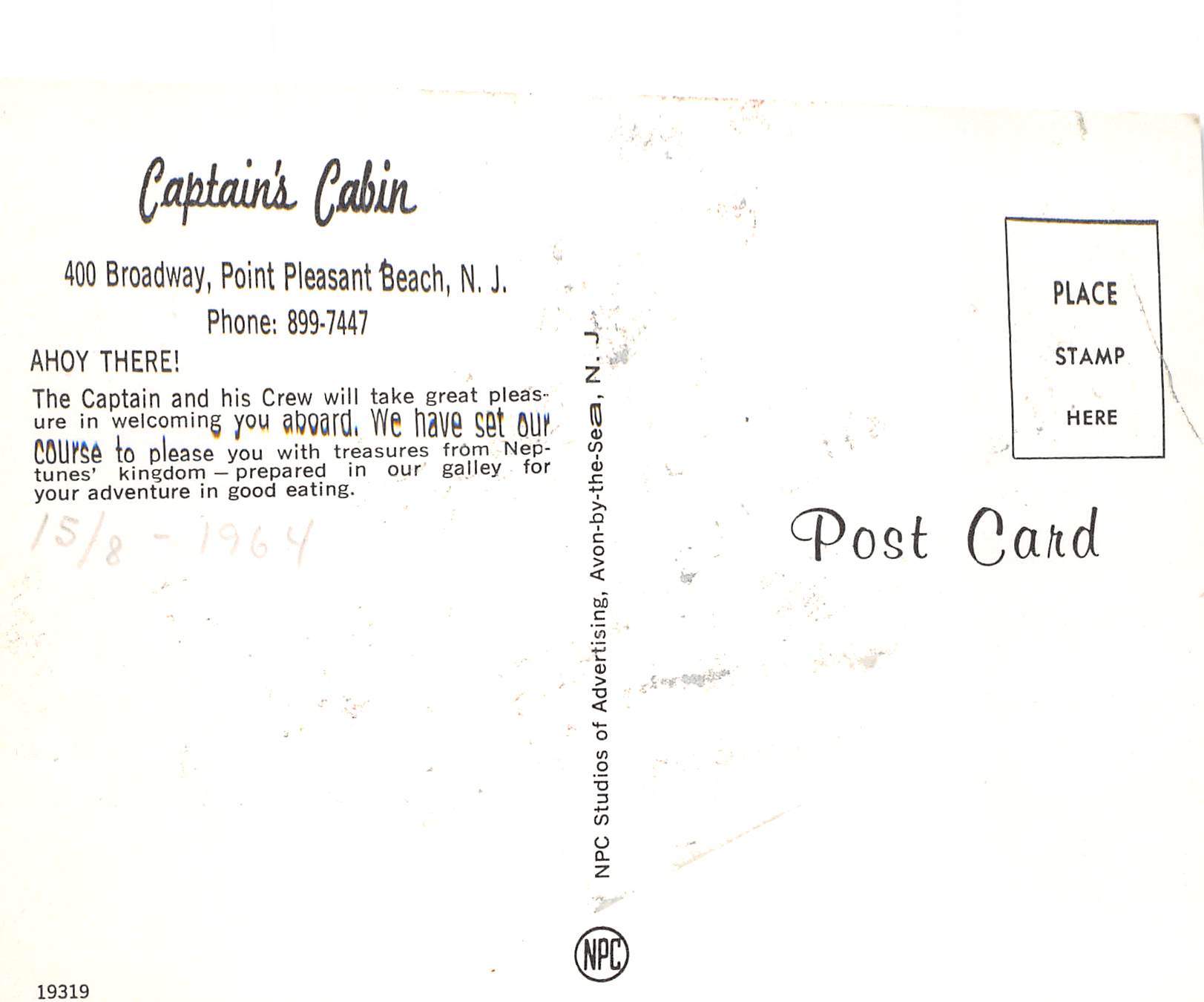 Point Pleasant Beach New Jersey Captain's Cabin Restaurant, Chrome, PC U26796 - Image 2