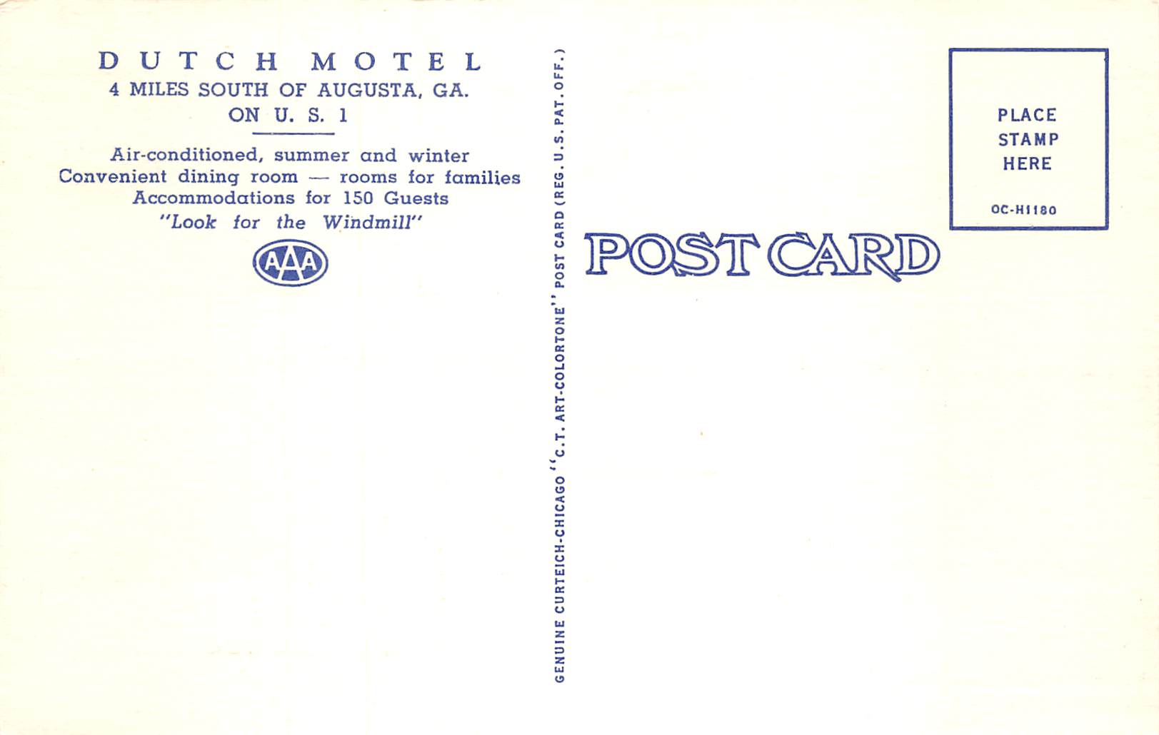 Augusta Georgia Dutch Motel, Multi-View Linen, Vintage Postcard U26837 - Image 2