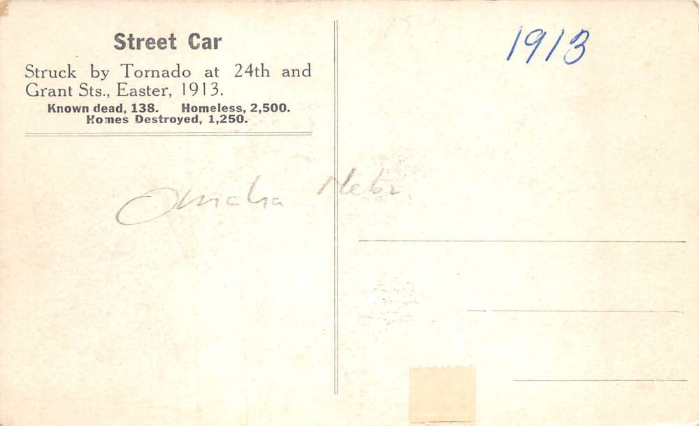 Omaha Nebraska Trolley Street Car Tornado Disaster Vintage Postcard AA112159 - Image 2
