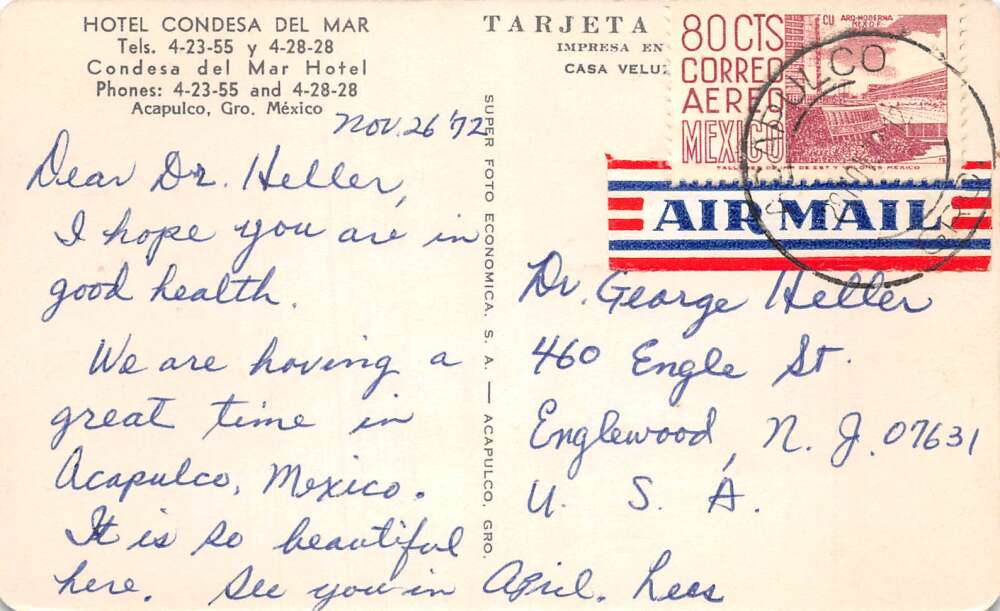 Acapulo Mexico Hotel Condesa del Mar Birds Eye View Vintage Postcard AA112294 - Image 2