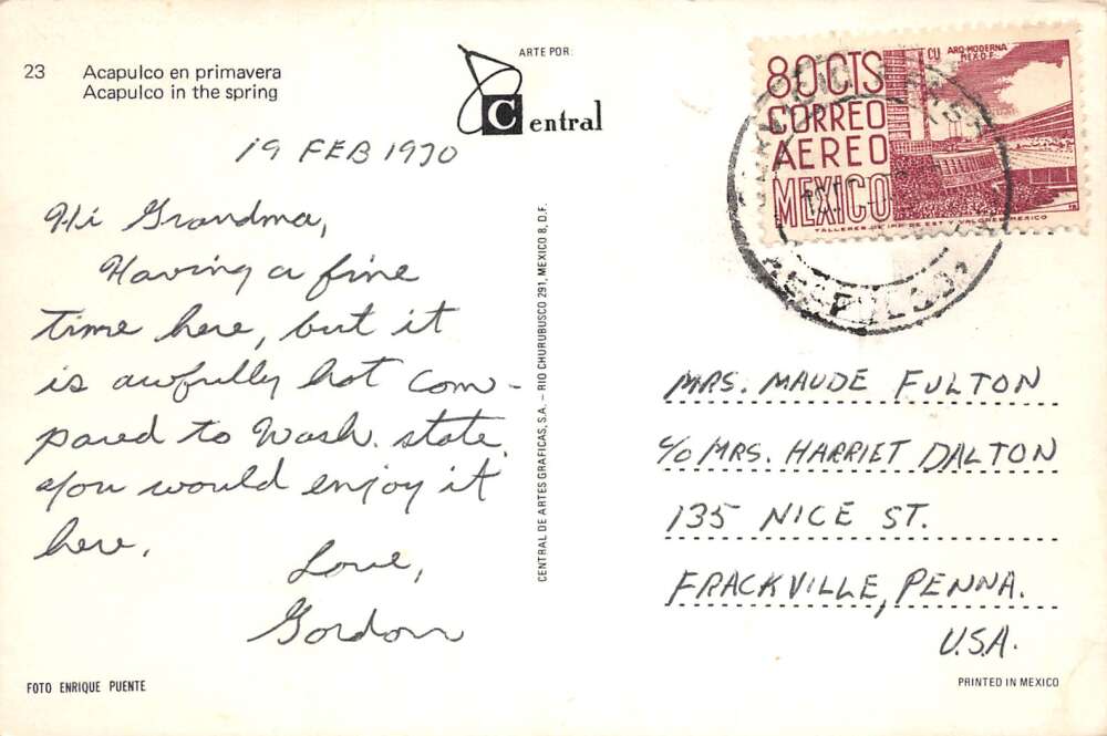 Acapulo Mexico Flowers in Spring Birds Eye View towards Bay Postcard AA112299 - Image 2