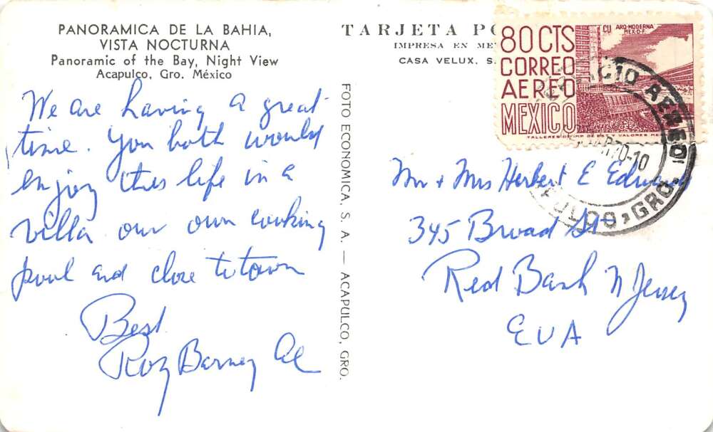 Acapulo Mexico Acapulco Bay at Night Panoramic View Postcard AA112302 - Image 2