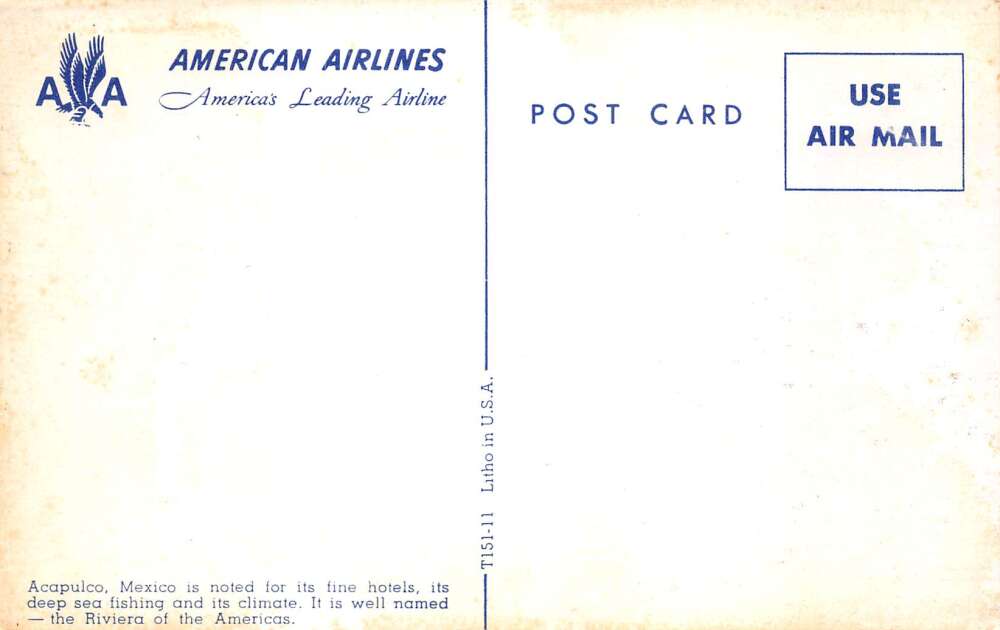 Acapulo Mexico Aerial View American Airlines Vintage Postcard AA112308 - Image 2