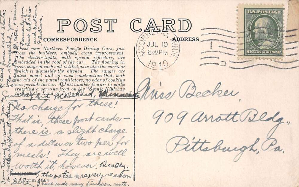 Northern Pacific Railroad Yellowstone Line Dining Car Vintage Postcard AA112455 - Image 2