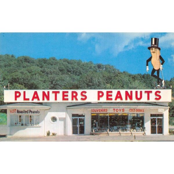 Planters Peanuts building on postcard