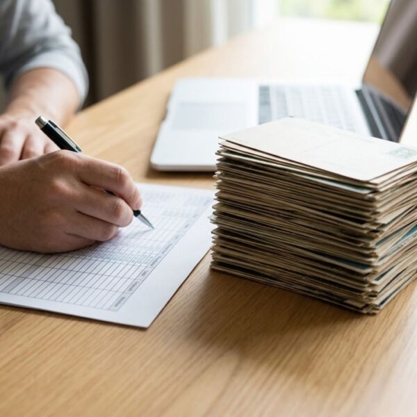 categorizing a stack of vintage postcards