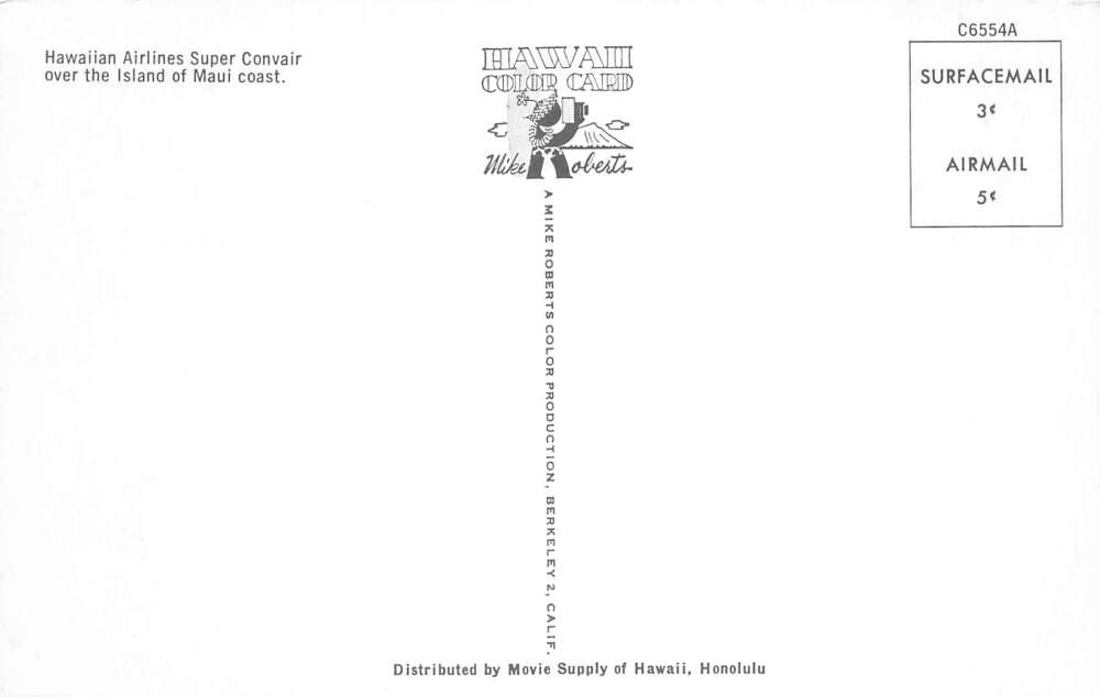 Maui Hawaii Hawaiian Airlines Airplane Vintage Postcard AA112341 - Image 2