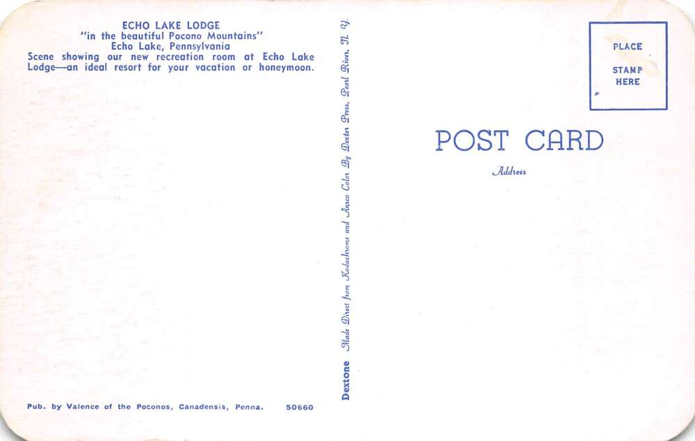 Echo Lake Pennsylvania Echo Lake Lodge Ping Pong Juke Box Postcard AA112364 - Image 2