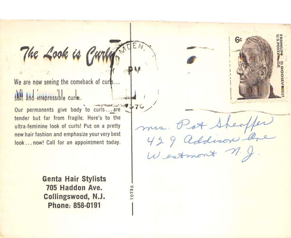 Collingswood New Jersey Genta Beauty Salon Ad Hairstyles Postcard AA112368 - Image 2