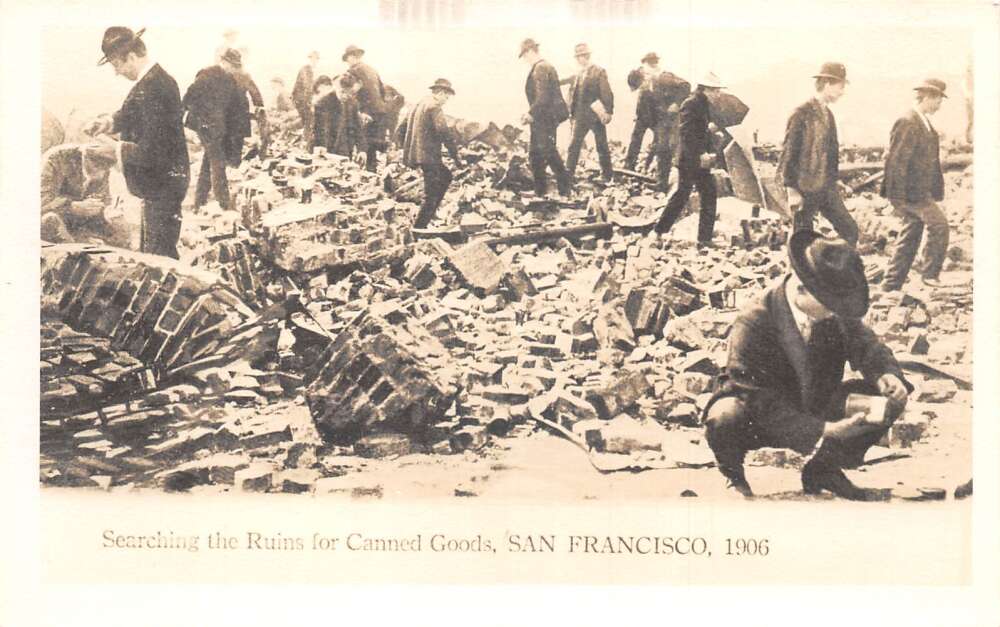 San Francisco California Searching Ruins For Canned Goods, Vintage RPPC U26998