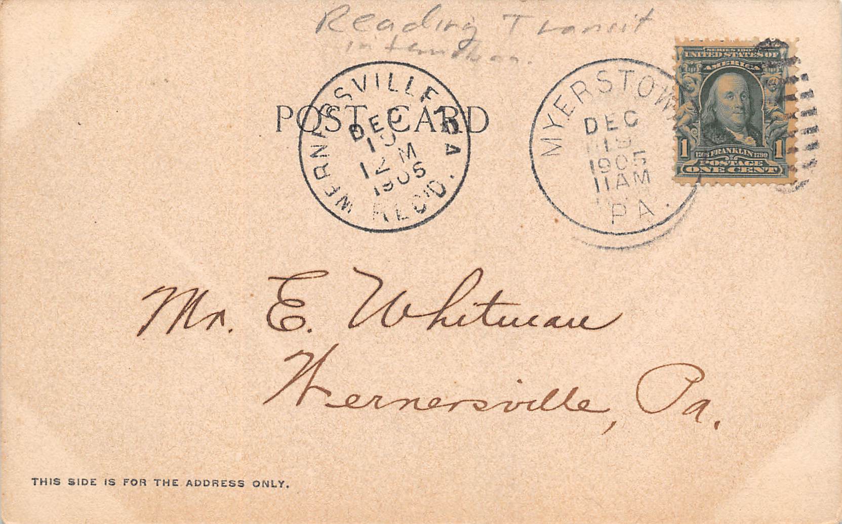 Myerstown Pennsylvania Main & Railroad Streets, Trolley, Vintage PC U27027 - Image 2