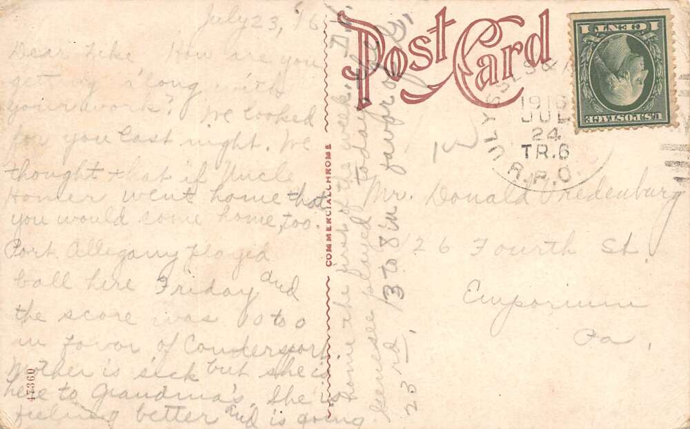 Coudersport Pennsylvania Main Street, Barber Pole, White Border, PC U27048 - Image 2