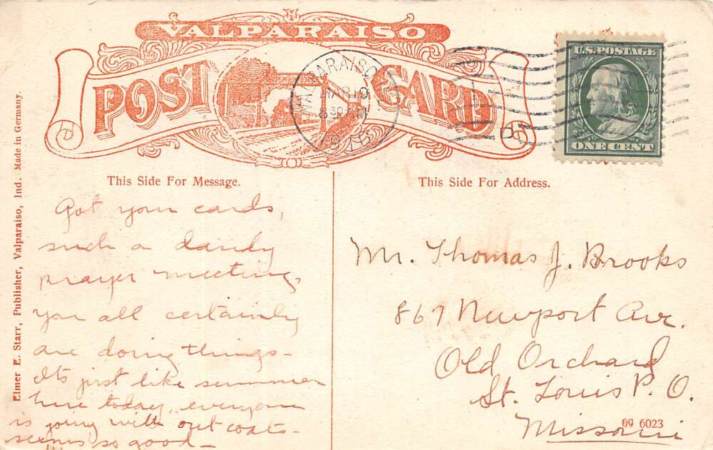 Valparaiso Indiana A Peek At Long Lake, B/W Lithograph, Vintage Postcard U27067 - Image 2